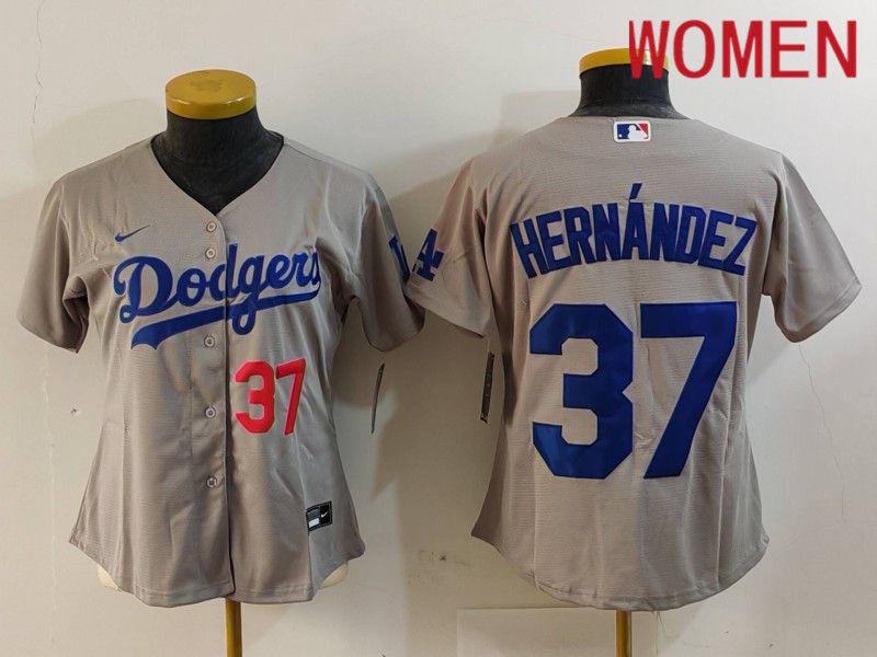 Women Los Angeles Dodgers #37 Hernandez Grey Nike Game 2024 MLB Jersey style 7262->women mlb jersey->Women Jersey